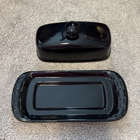 Longaberger Black Woven Traditions Butter Dish with Lid Used - Picture 2 of 4